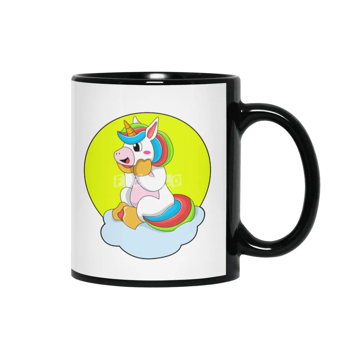 Unicorn with Cloud & Sun Siyah Kupa