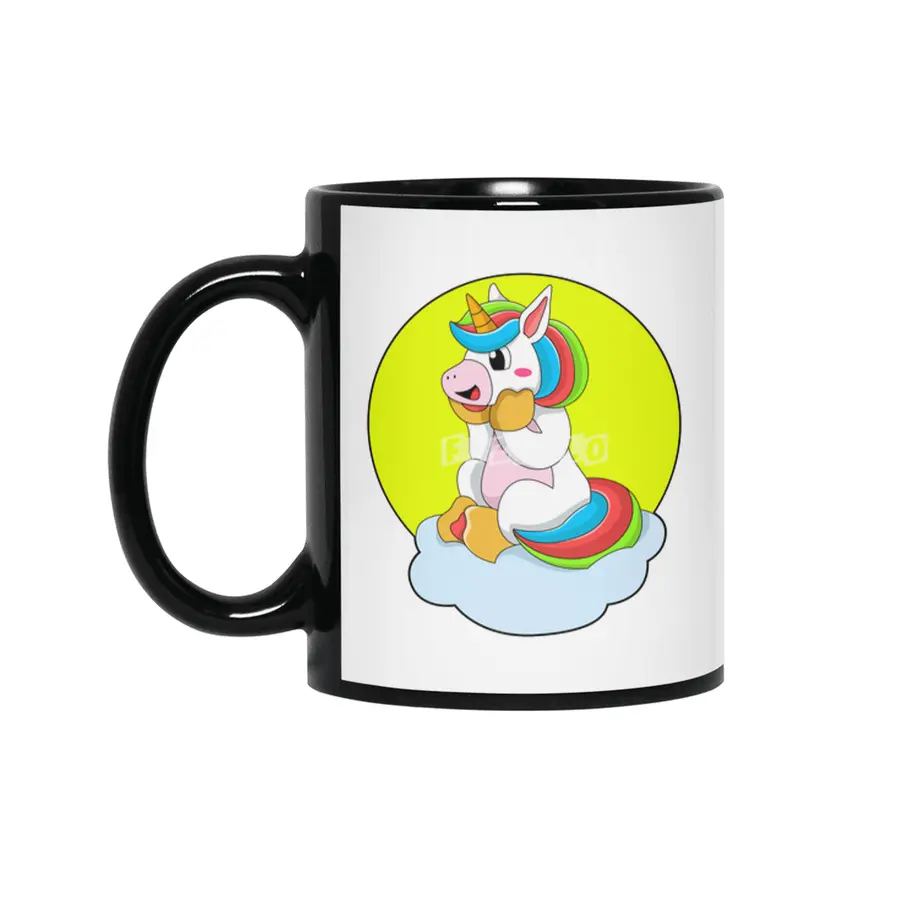 Unicorn with Cloud & Sun Siyah Kupa