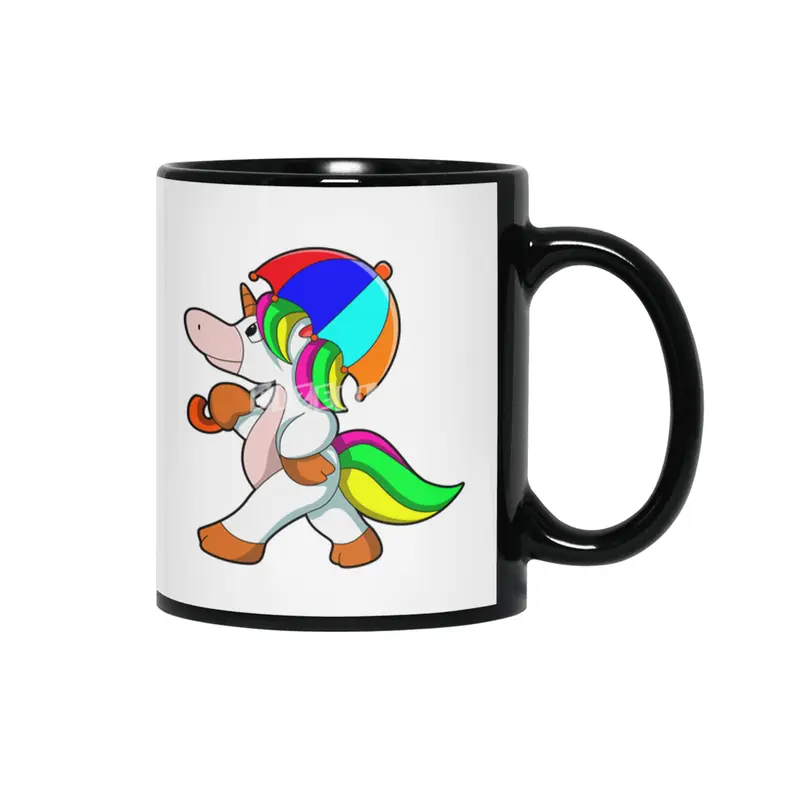 Unicorn with colorful Umbrella Siyah Kupa