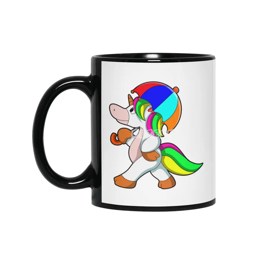 Unicorn with colorful Umbrella Siyah Kupa
