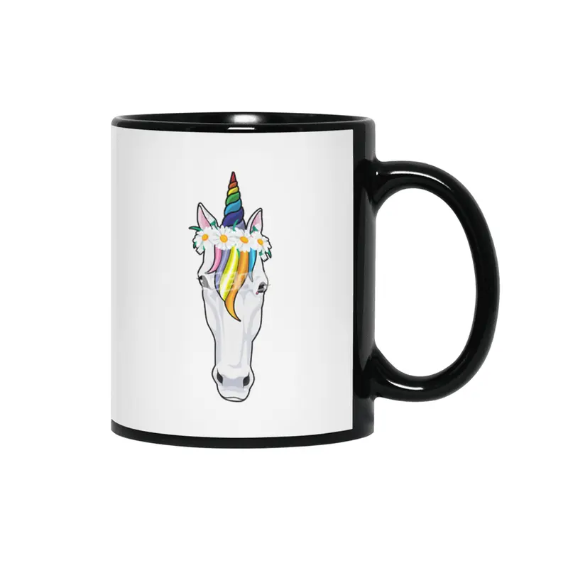 Unicorn with Flowers Siyah Kupa