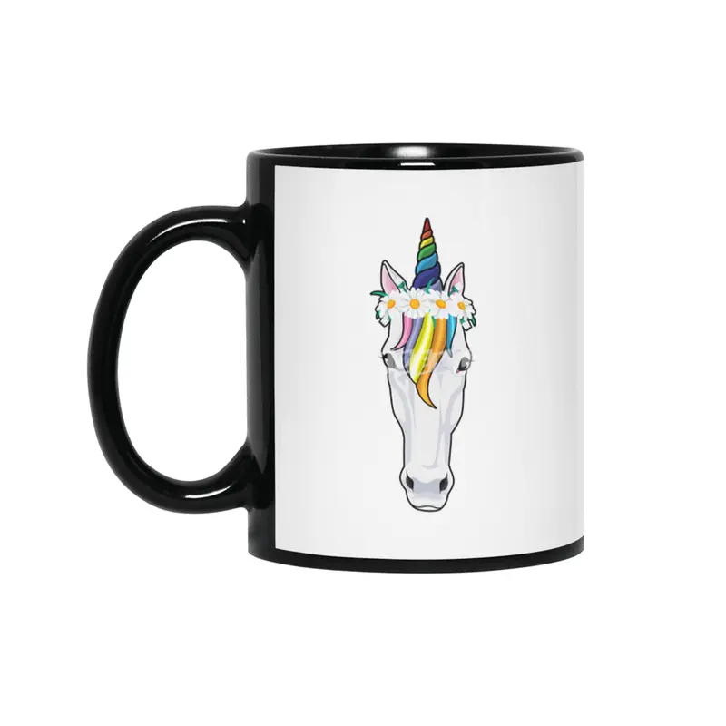 Unicorn with Flowers Siyah Kupa
