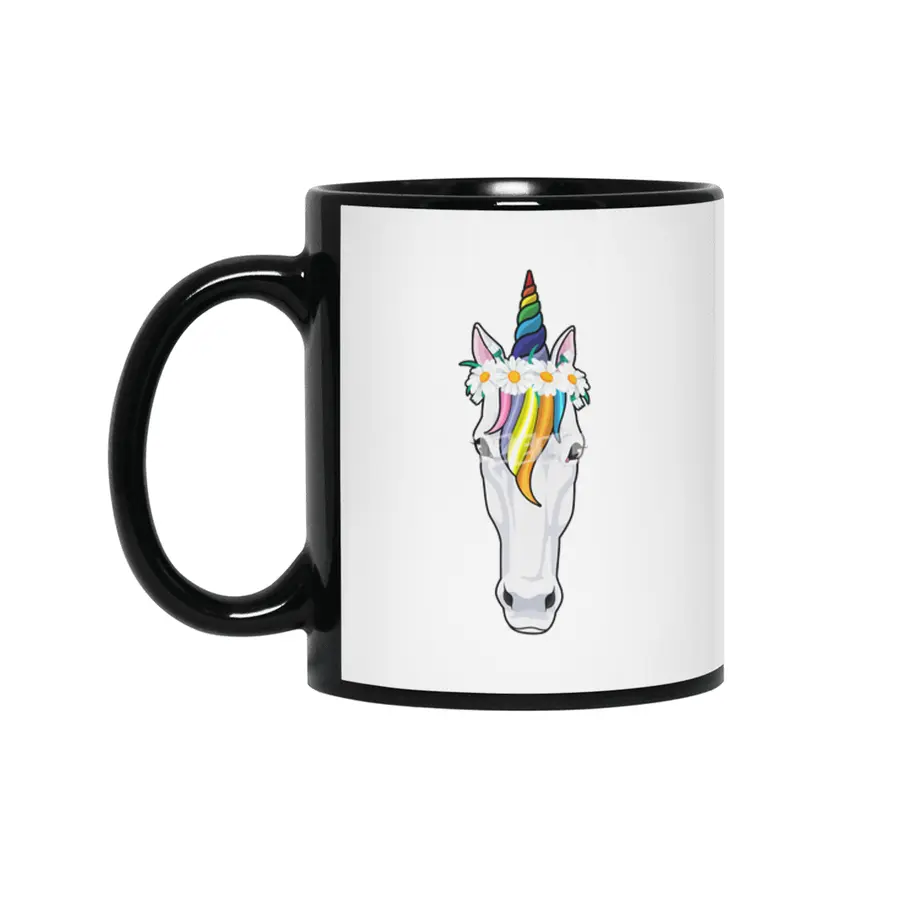 Unicorn with Flowers Siyah Kupa