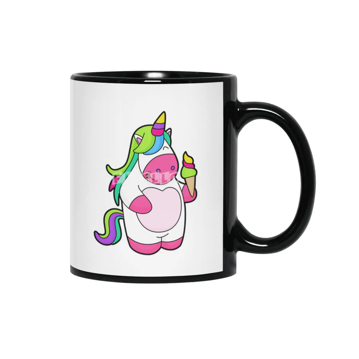 Unicorn with Waffle Ice cream Siyah Kupa