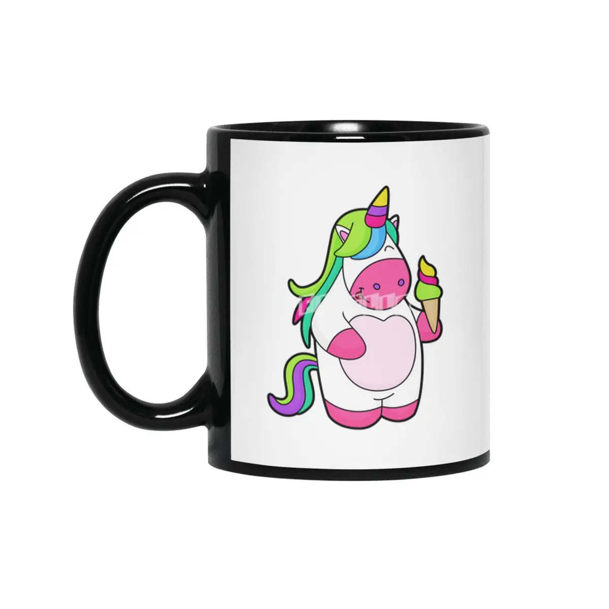 Unicorn with Waffle Ice cream Siyah Kupa