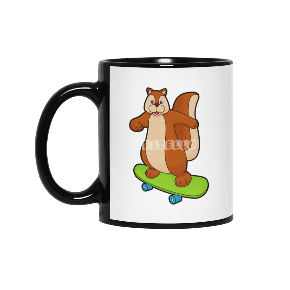 Squirrel as Skater with Skateboard Siyah Kupa