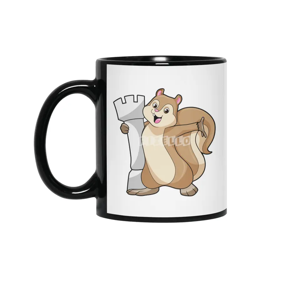 Squirrel at Chess with Chess piece King Siyah Kupa
