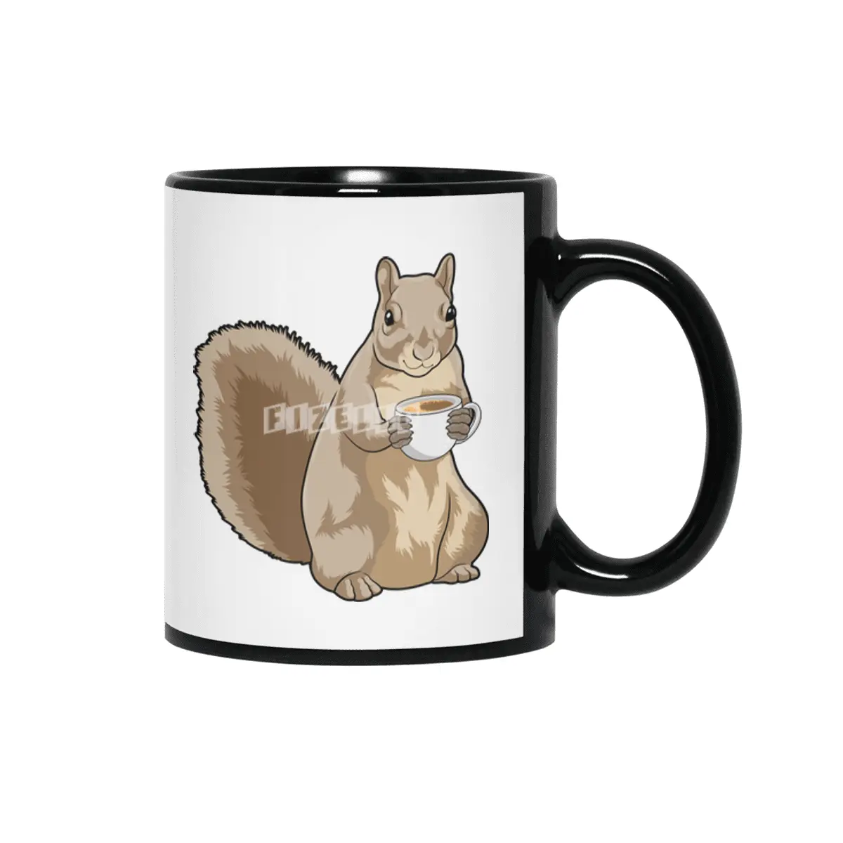 Squirrel with Cup of Coffee Siyah Kupa