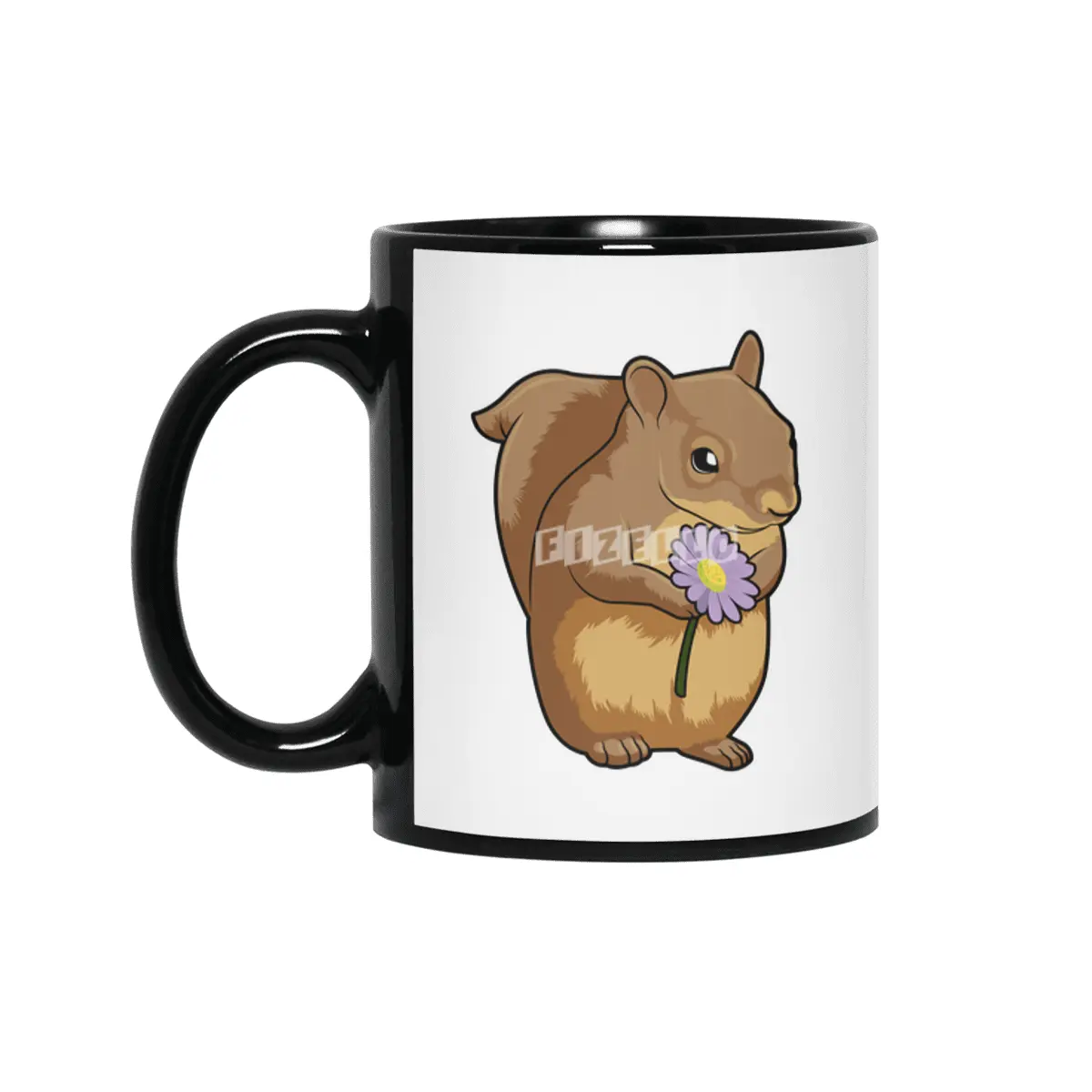 Squirrel with purple Flower Siyah Kupa