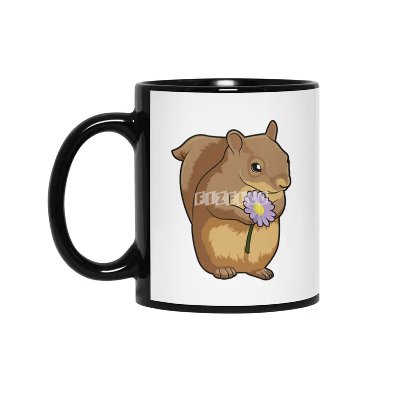 Squirrel with purple Flower Siyah Kupa