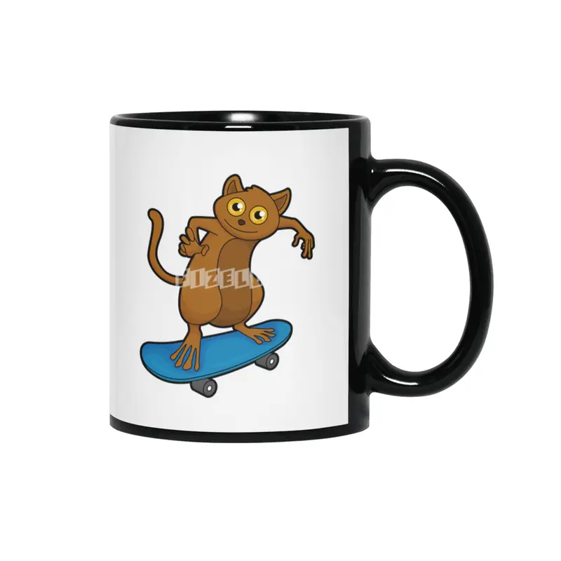 Tarsier as Skater with Skateboard Siyah Kupa