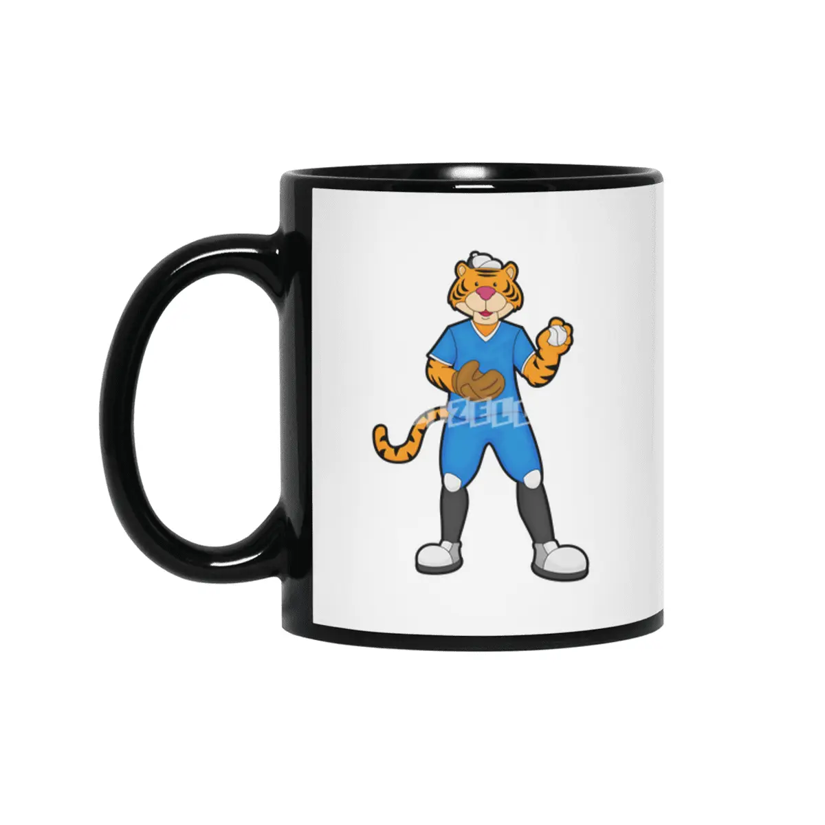 Tiger at Baseball with Baseball glove & Cap Siyah Kupa