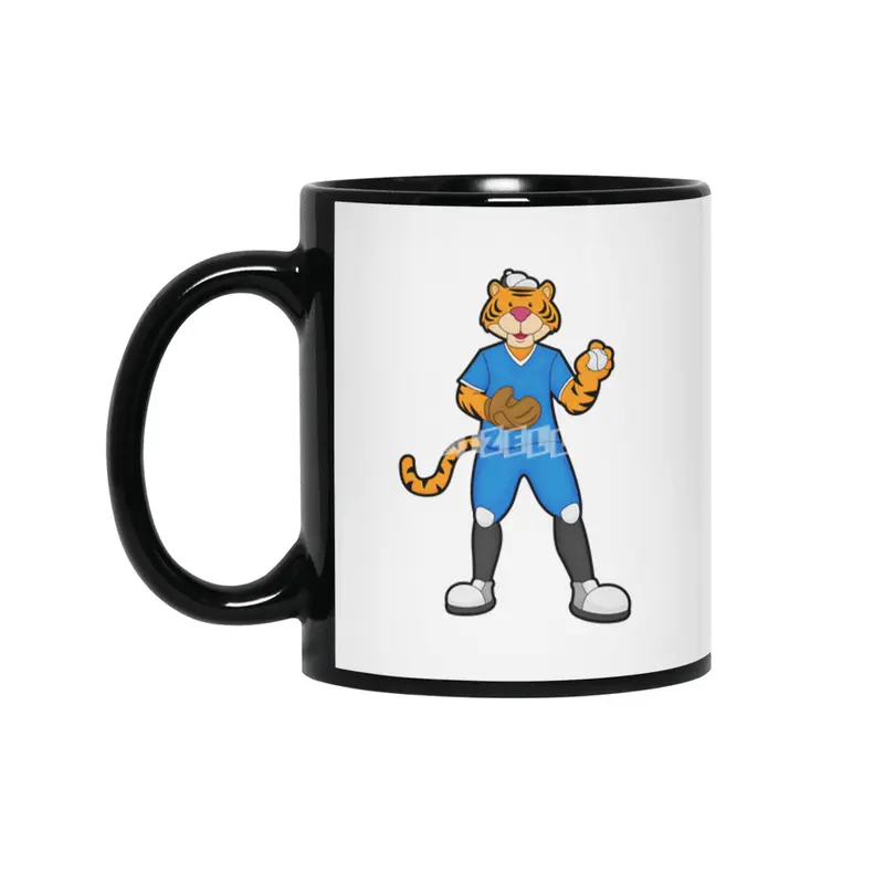 Tiger at Baseball with Baseball glove & Cap Siyah Kupa