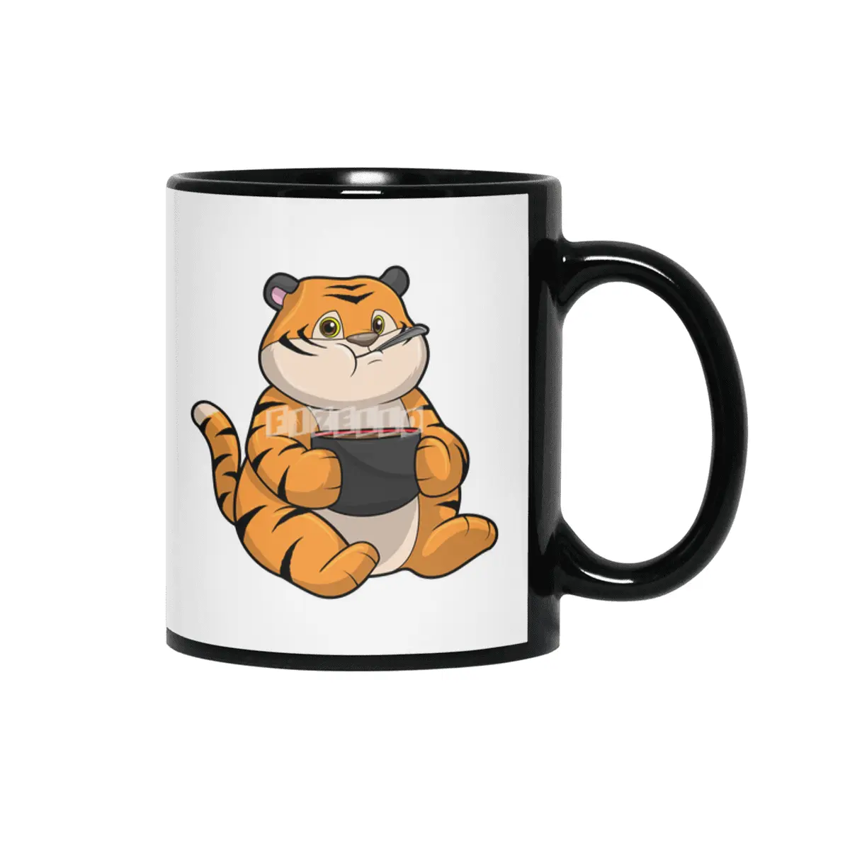 Tiger at Eating with Bowl Siyah Kupa