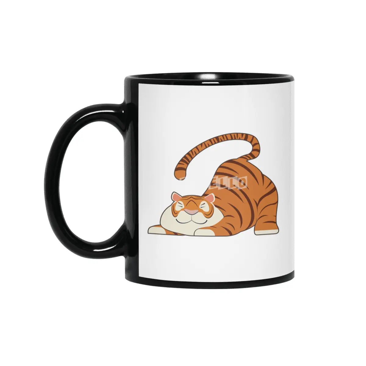 Tiger at Yoga Stretching Exercises Siyah Kupa