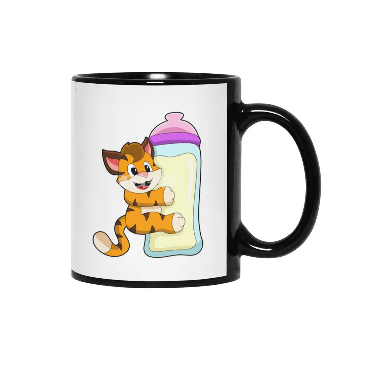 Tiger with Baby bottle of Milk Siyah Kupa
