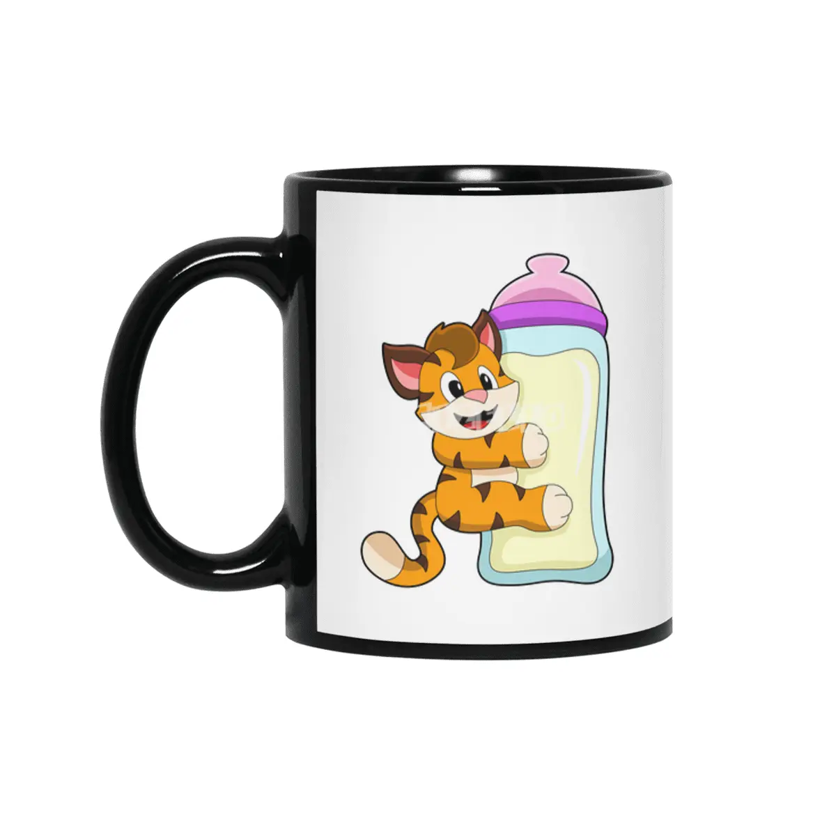 Tiger with Baby bottle of Milk Siyah Kupa
