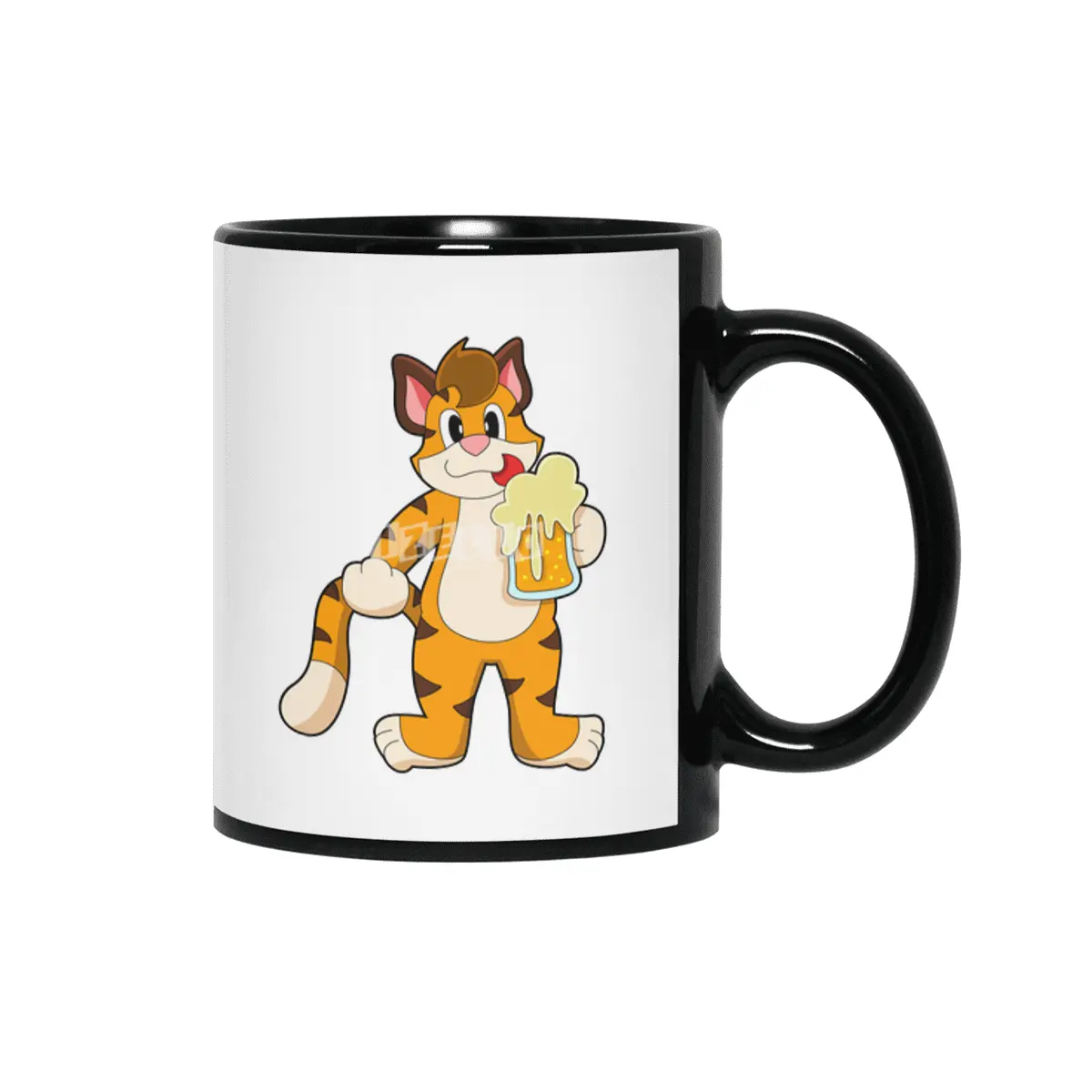 Tiger with Mug of Beer Siyah Kupa