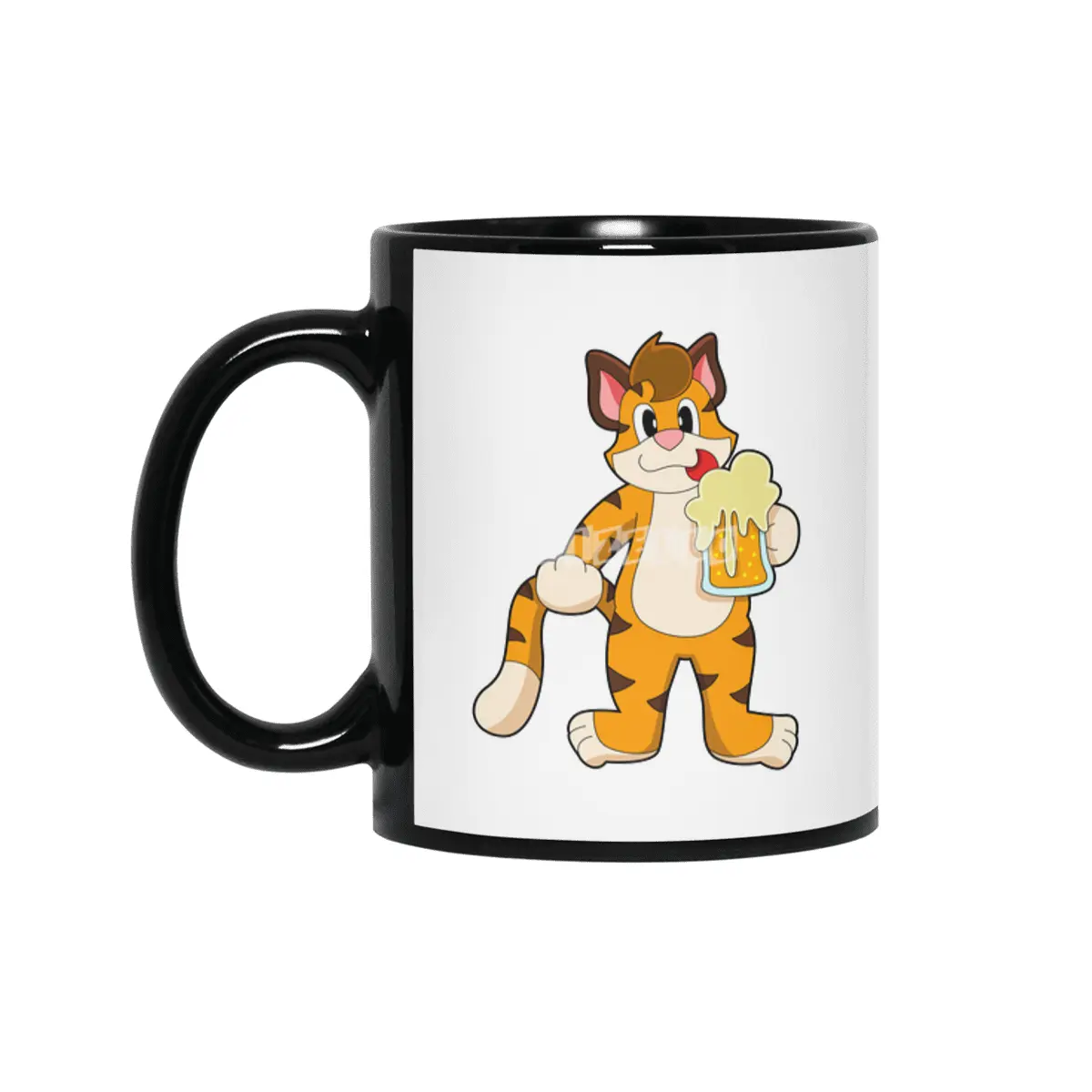 Tiger with Mug of Beer Siyah Kupa