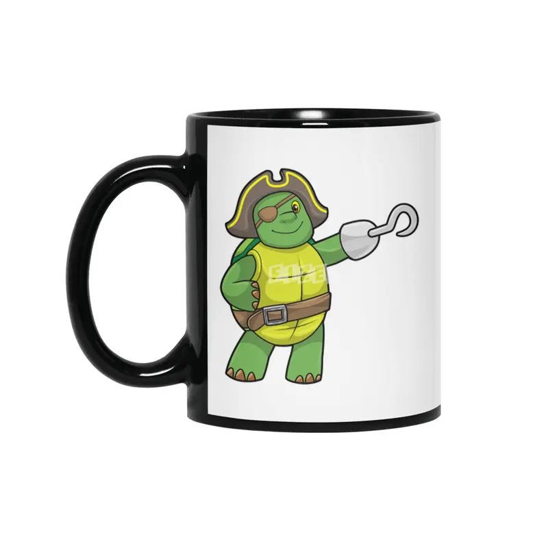Turtle as Pirate with Hooked hand & Eye patch Siyah Kupa