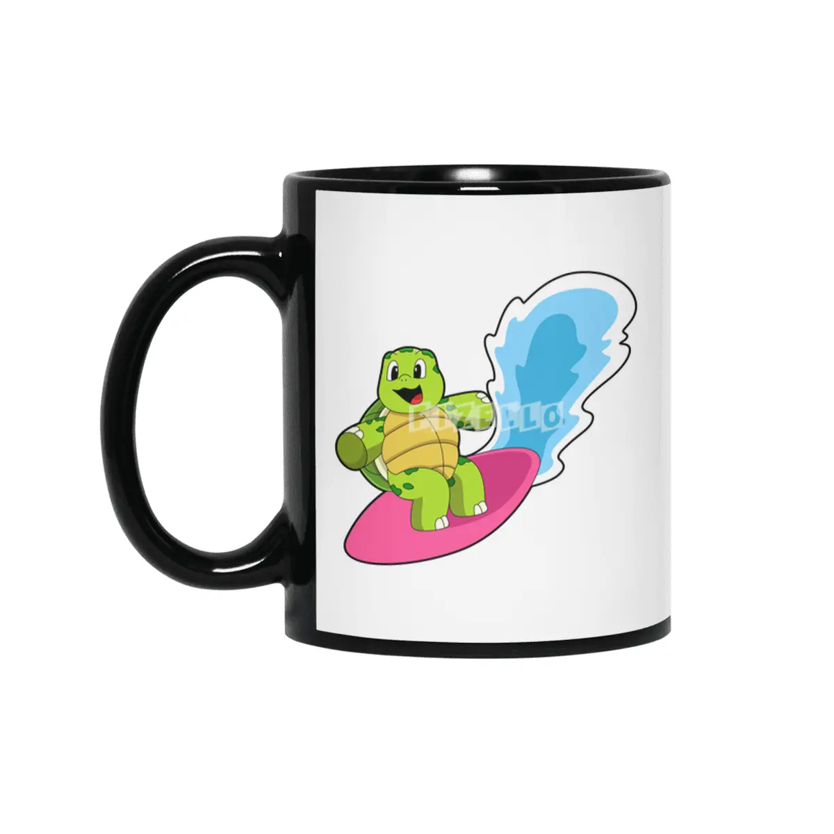 Turtle as Surfer with Surfboard Siyah Kupa
