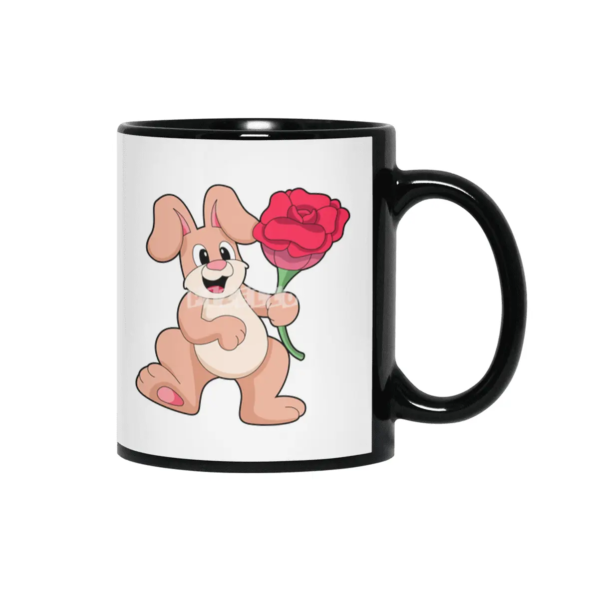 Rabbit with red Rose Siyah Kupa