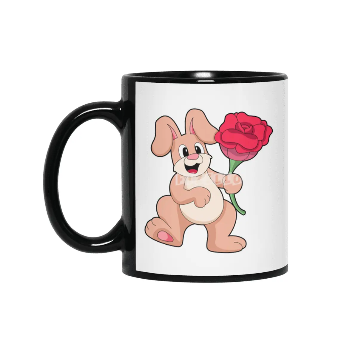 Rabbit with red Rose Siyah Kupa