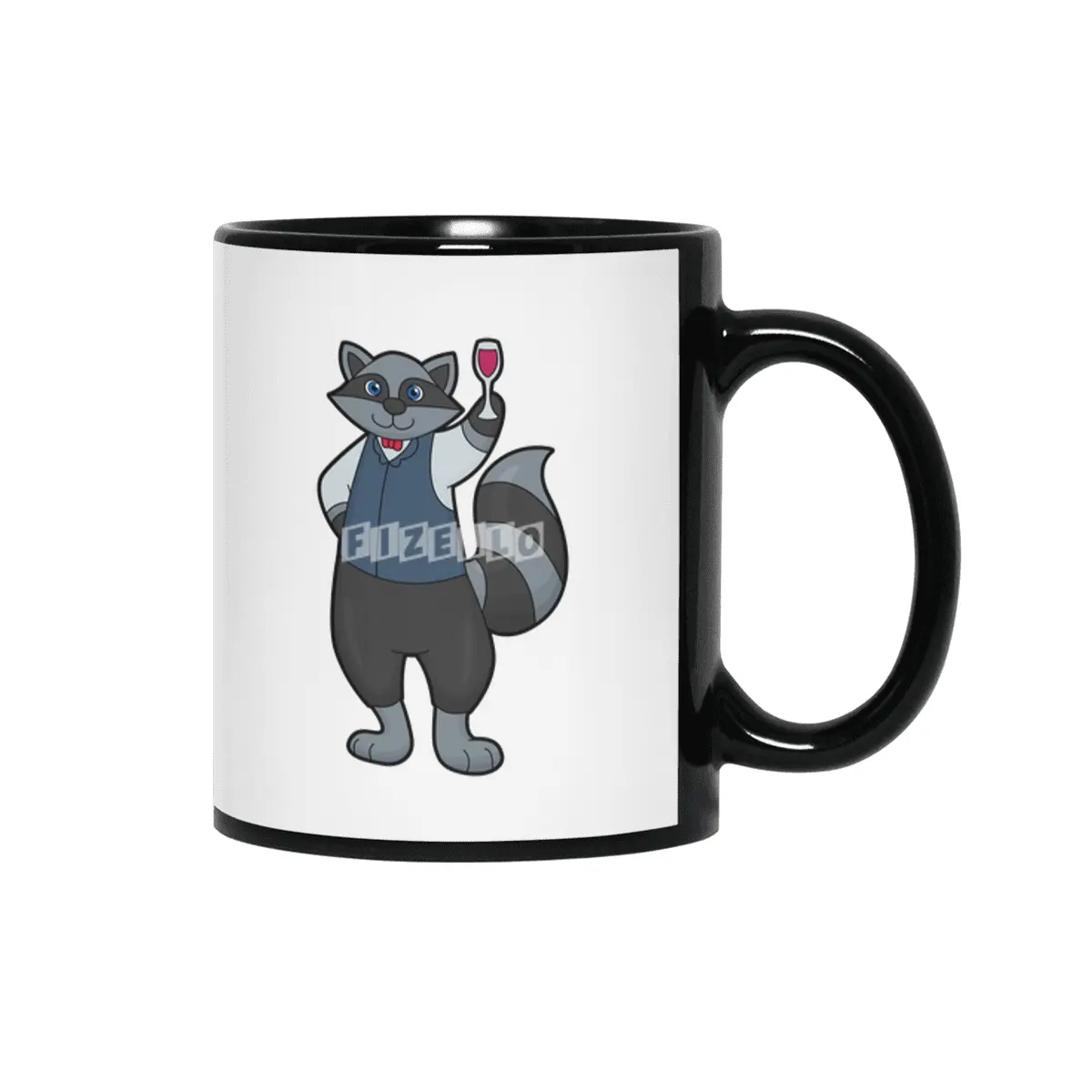 Raccoon with Wine glass Siyah Kupa