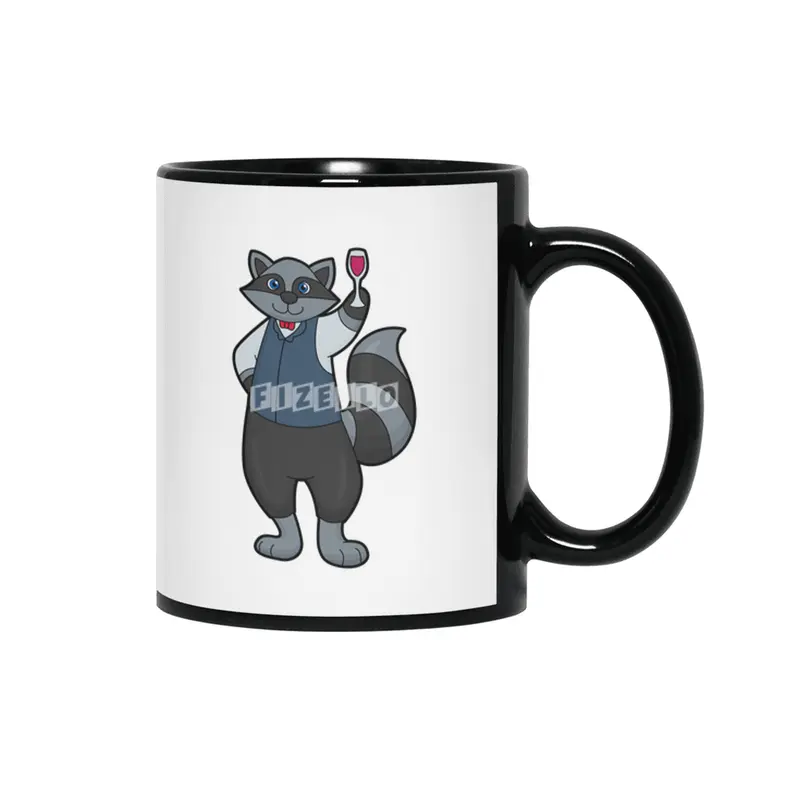 Raccoon with Wine glass Siyah Kupa