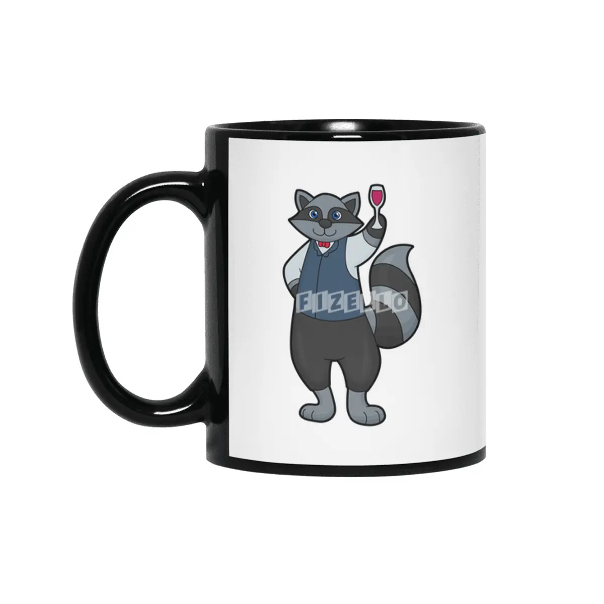 Raccoon with Wine glass Siyah Kupa