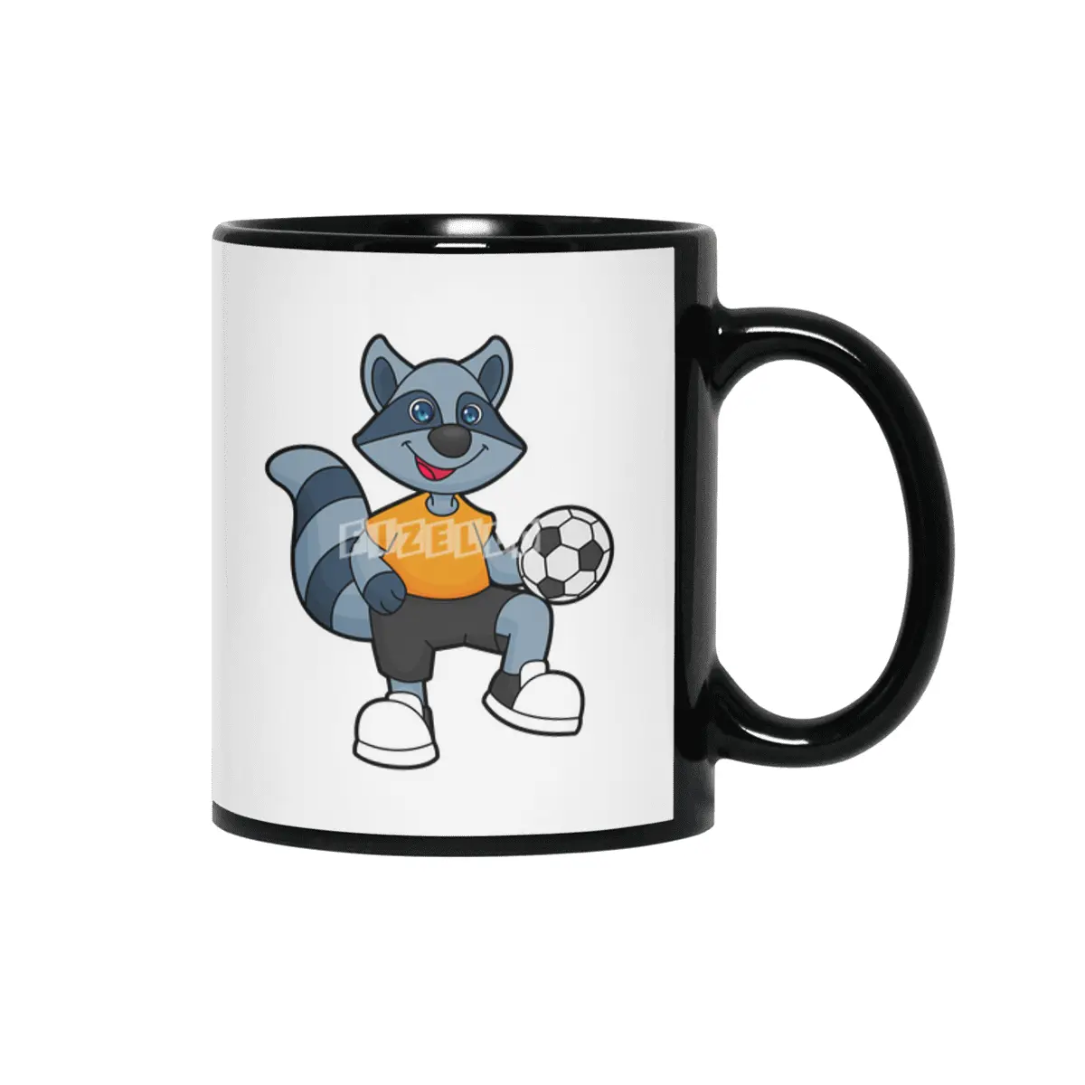 Racoon as Soccer player with Soccer ball Siyah Kupa