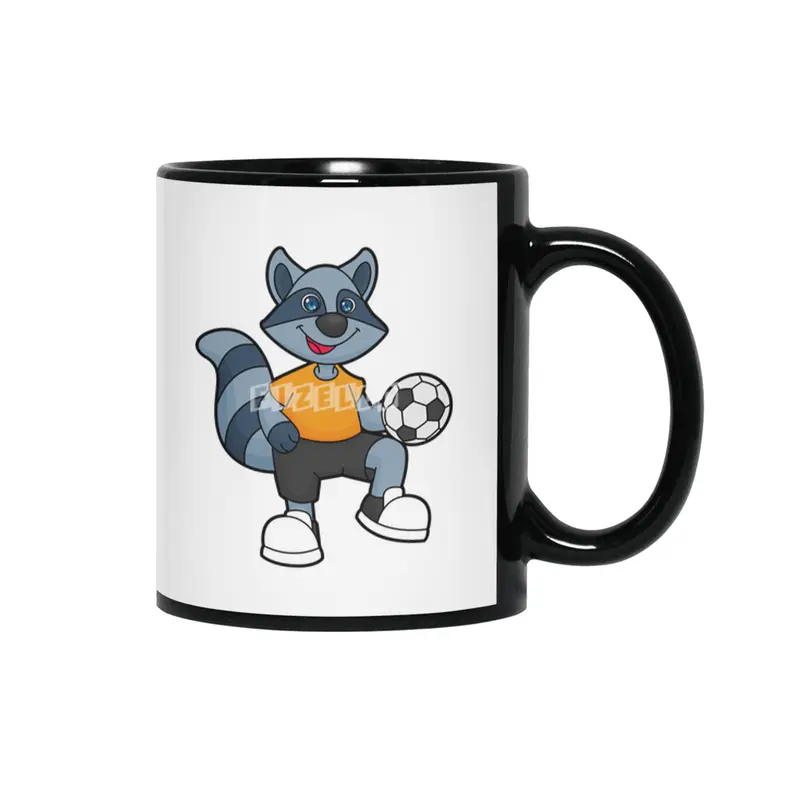 Racoon as Soccer player with Soccer ball Siyah Kupa