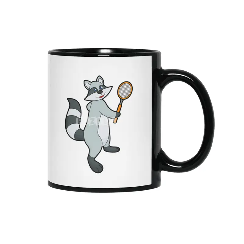 Racoon as Tennis player with Tennis racket Siyah Kupa