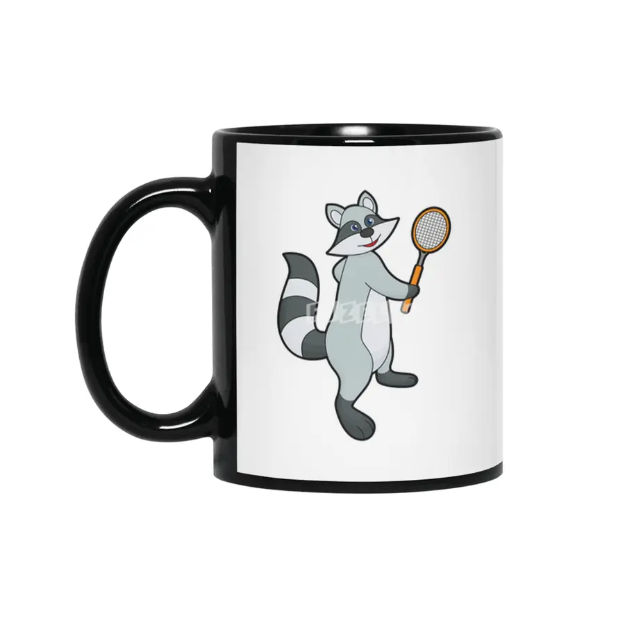 Racoon as Tennis player with Tennis racket Siyah Kupa