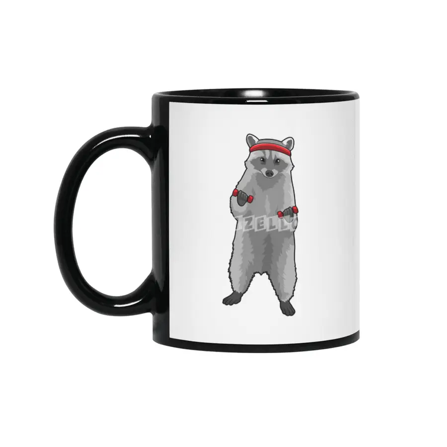 Racoon at Fitness with Dumbbells Siyah Kupa
