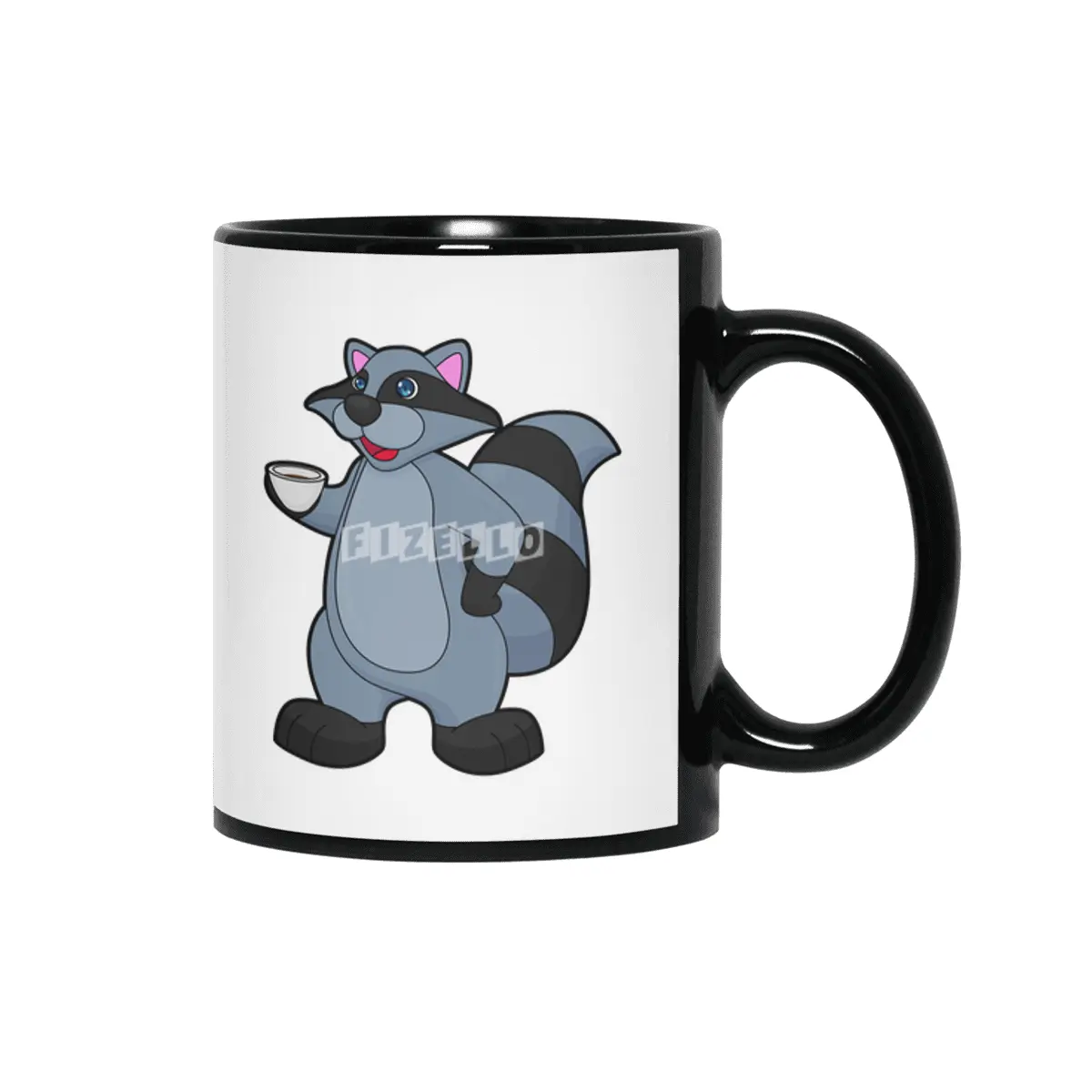 Racoon with Cup of Coffee Siyah Kupa