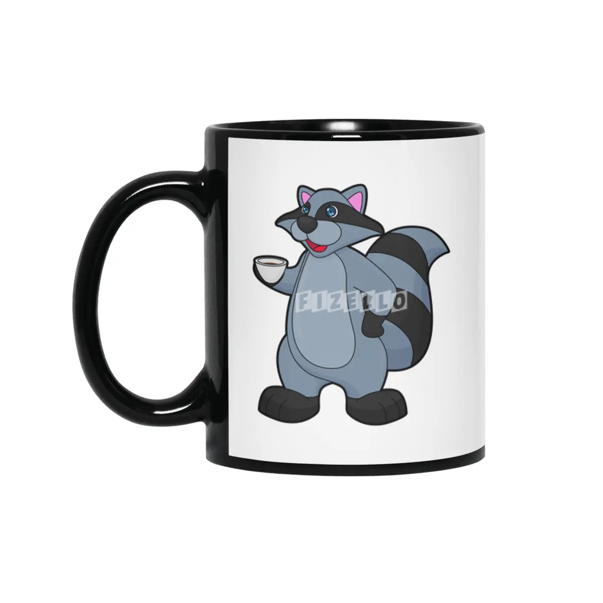Racoon with Cup of Coffee Siyah Kupa