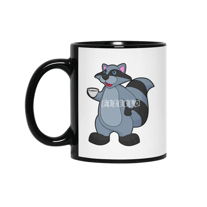 Racoon with Cup of Coffee Siyah Kupa