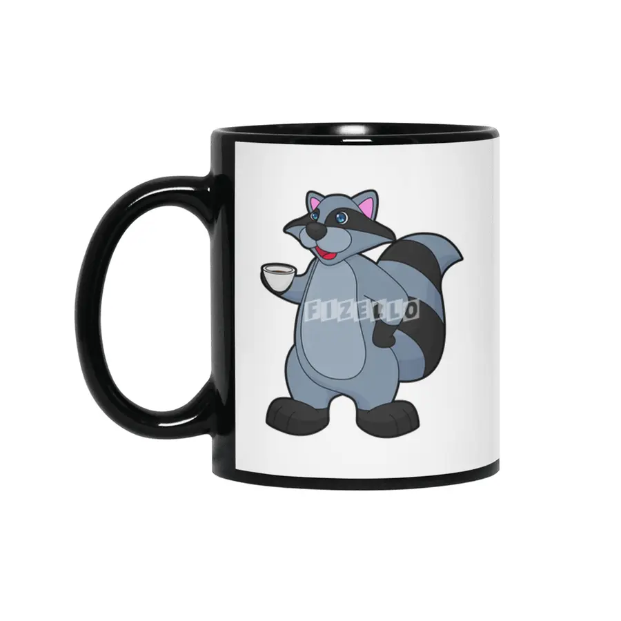 Racoon with Cup of Coffee Siyah Kupa