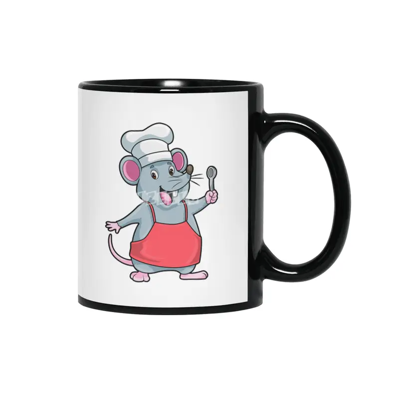 Rat as Chef with Cooking apron & Wooden spoon Siyah Kupa