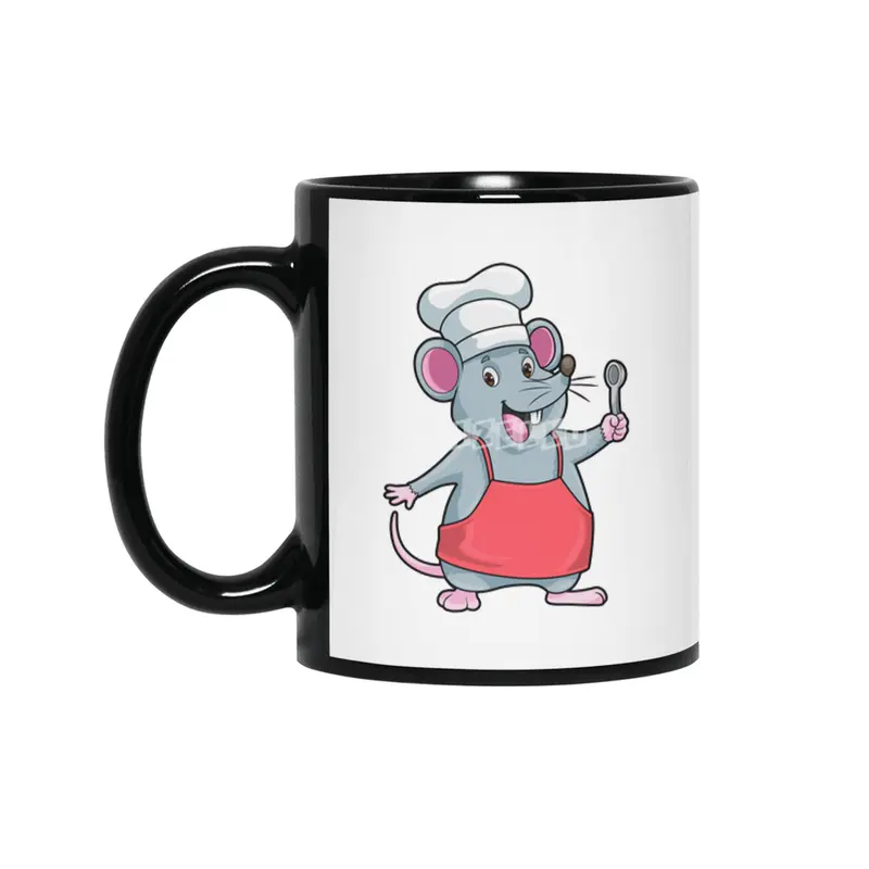 Rat as Chef with Cooking apron & Wooden spoon Siyah Kupa