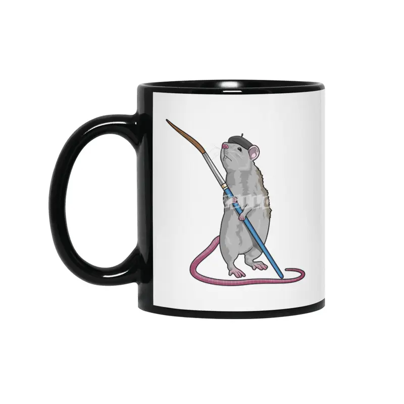 Rat as Painter with Paint brush Siyah Kupa