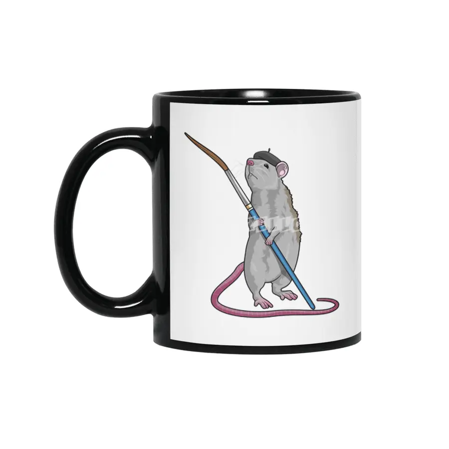 Rat as Painter with Paint brush Siyah Kupa
