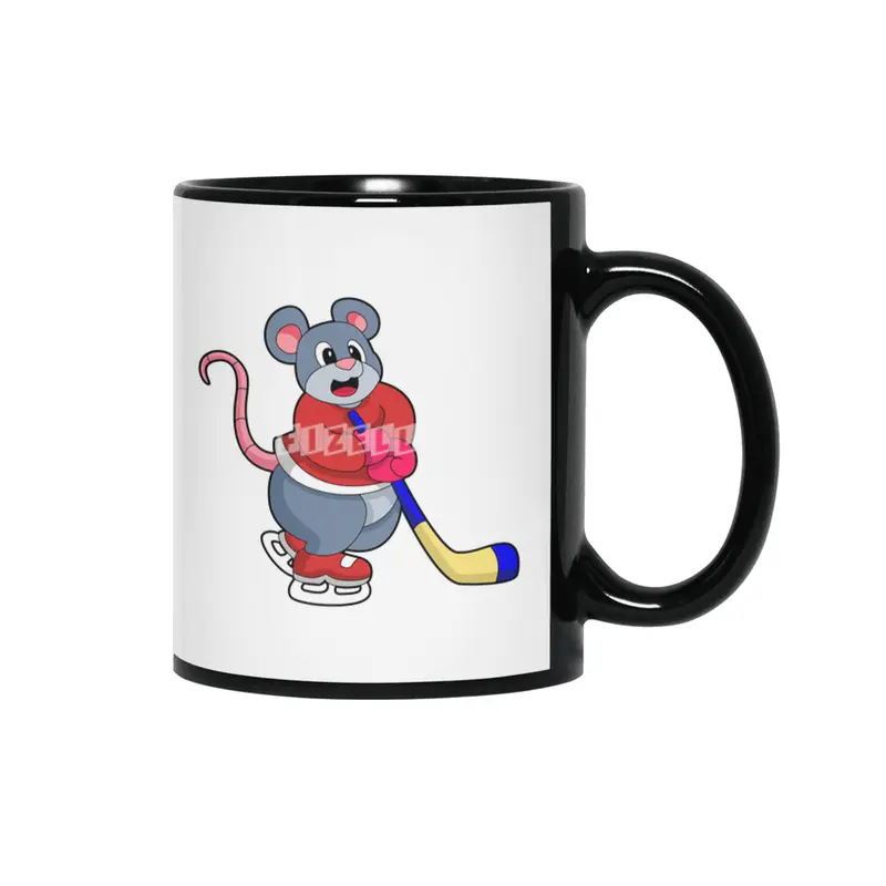 Rat at Ice hockey with Ice hockey stick Siyah Kupa