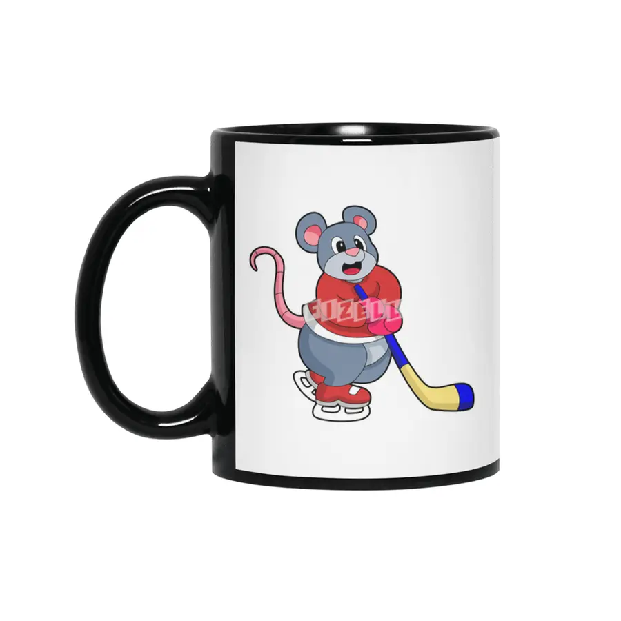 Rat at Ice hockey with Ice hockey stick Siyah Kupa
