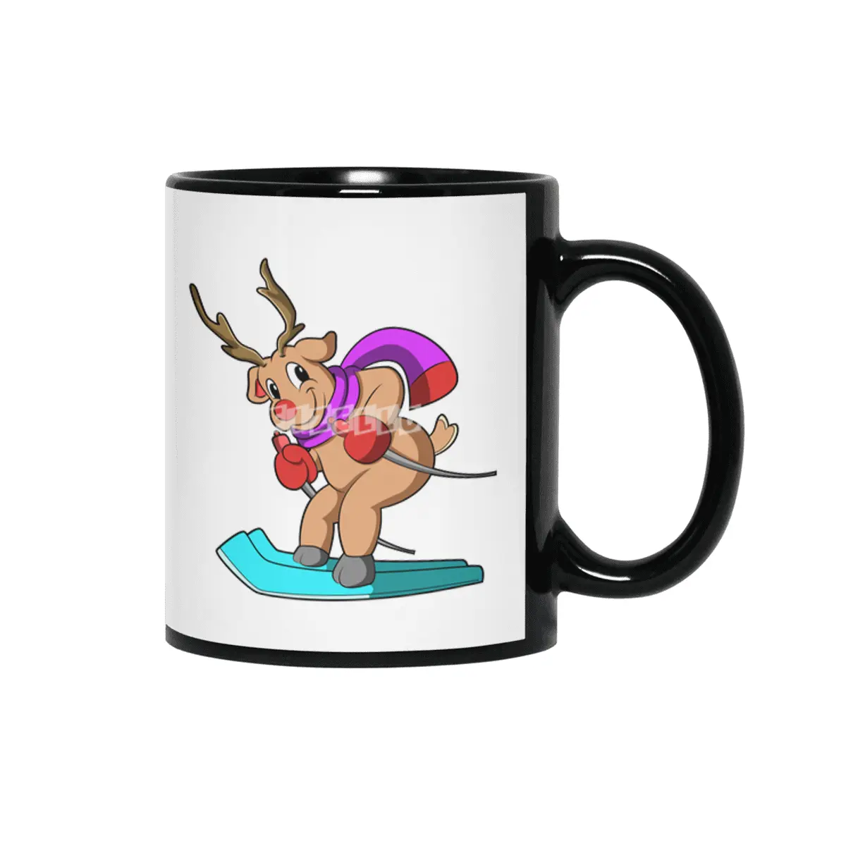 Reindeer as Skier with Skis Siyah Kupa