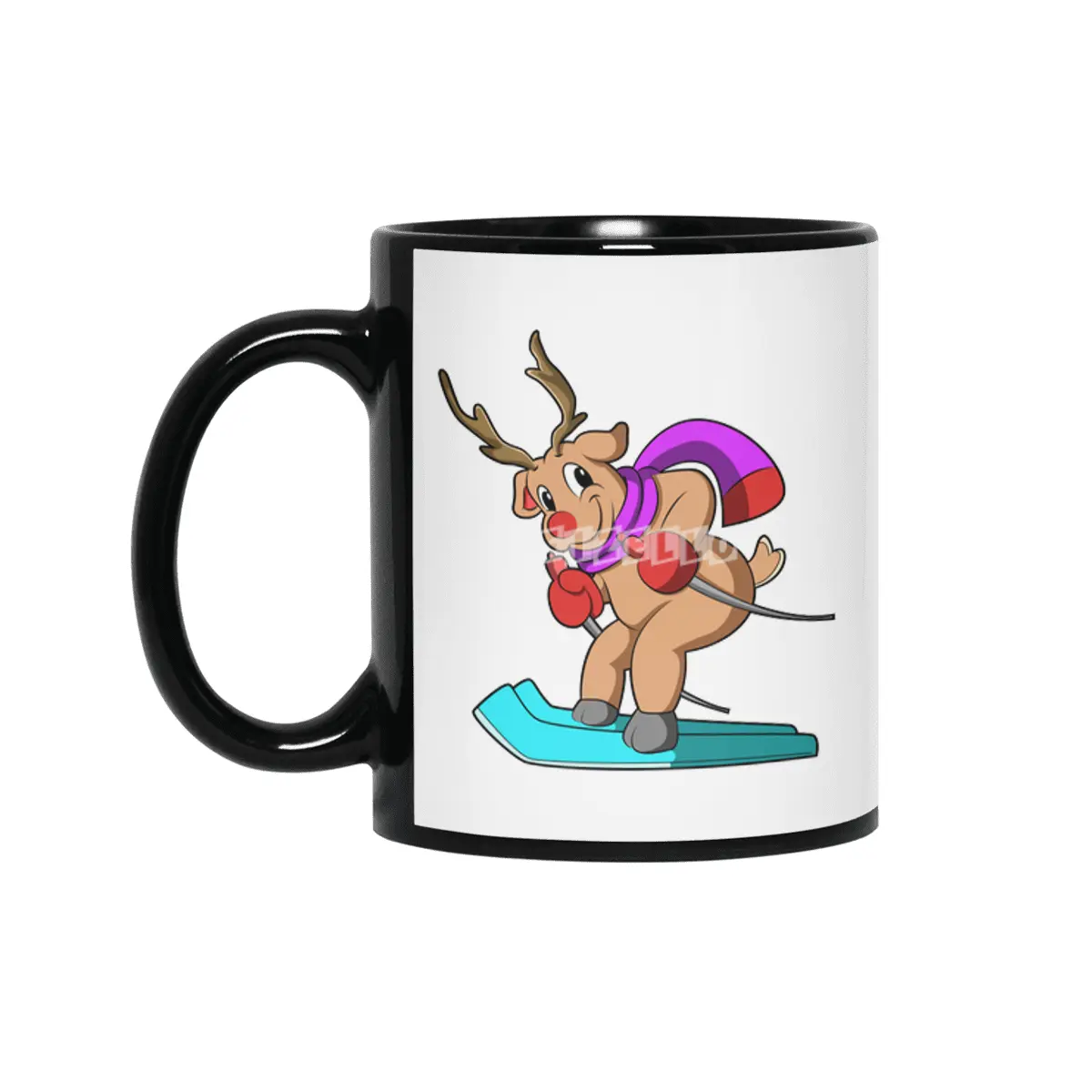 Reindeer as Skier with Skis Siyah Kupa
