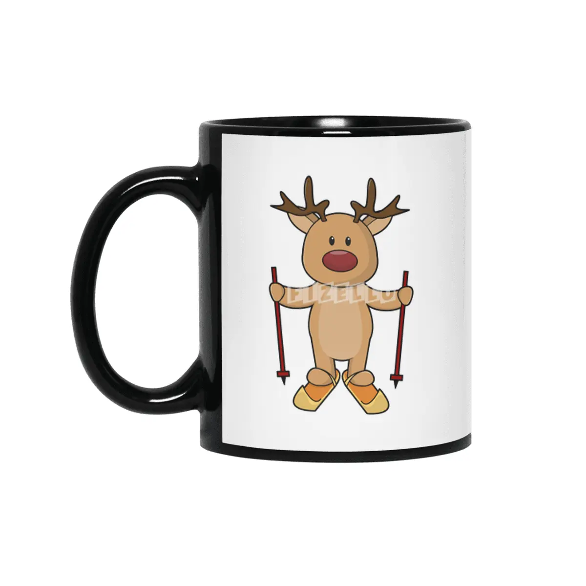 Reindeer as Skier with Skis and Ski poles Siyah Kupa