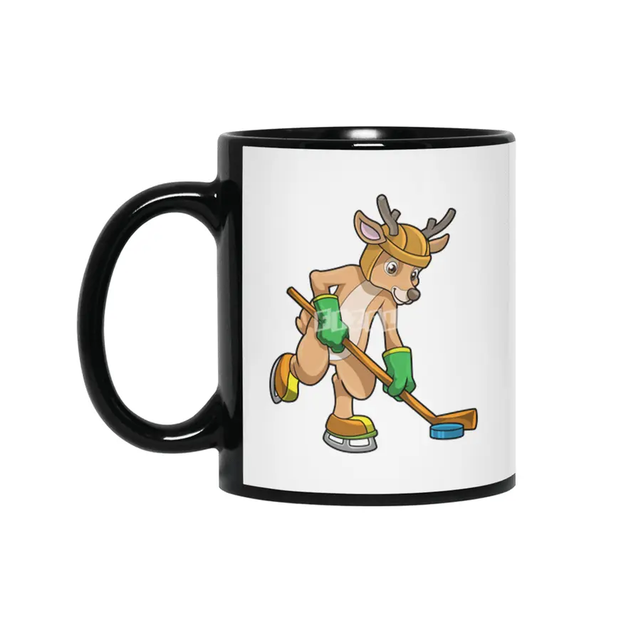 Reindeer at Ice hockey with Ice hockey stick Siyah Kupa