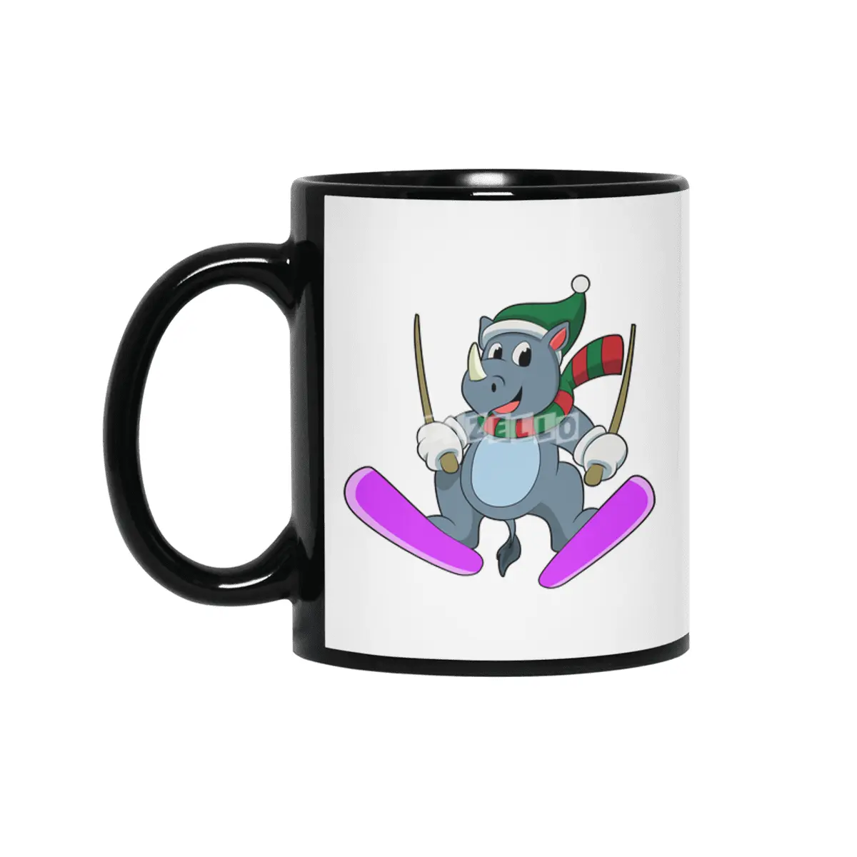 Rhino as Ski jumper with Skis & Scarf Siyah Kupa
